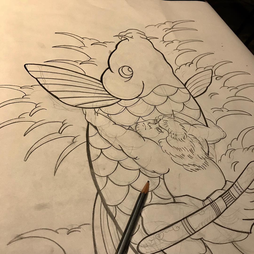做美体师的屠先生鲤鱼纹身手稿