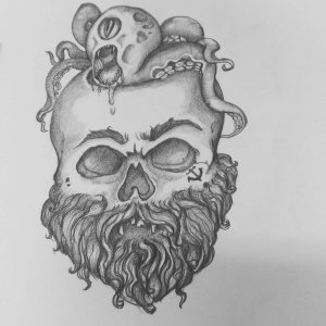 做网络的郤先生骷髅章鱼纹身手稿