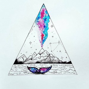 水彩山峰星空纹身手稿