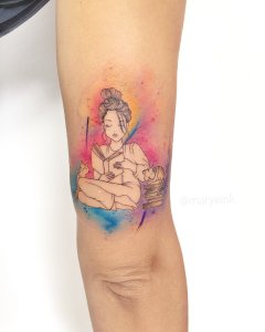 手臂水彩美女纹身图案