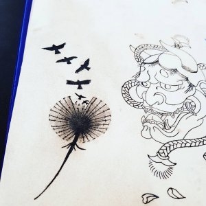 般若蒲公英飞鸟纹身手稿